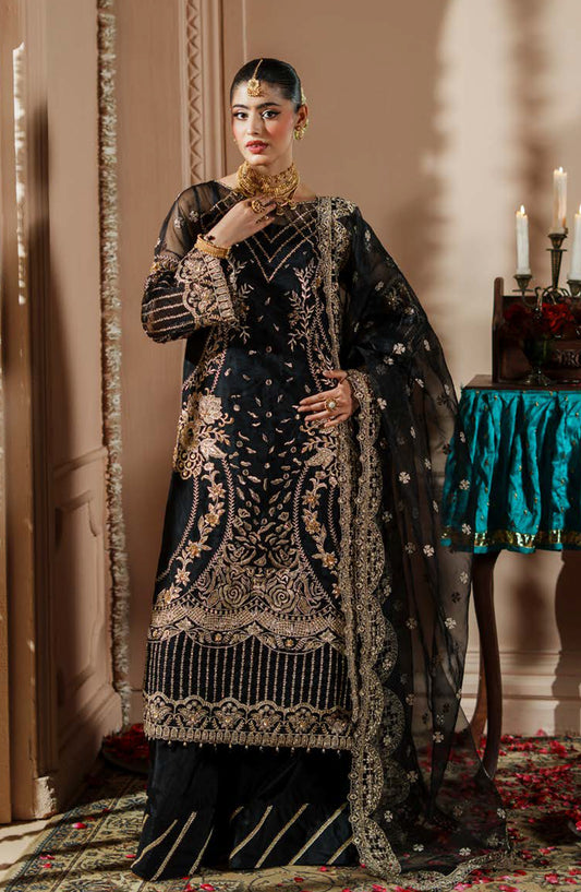 Dastoor by Zebtan Luxury Embroidered Net Unstitched 3 Piece Suit - DR-04 - ZBT25DS - Black - Formals Collection