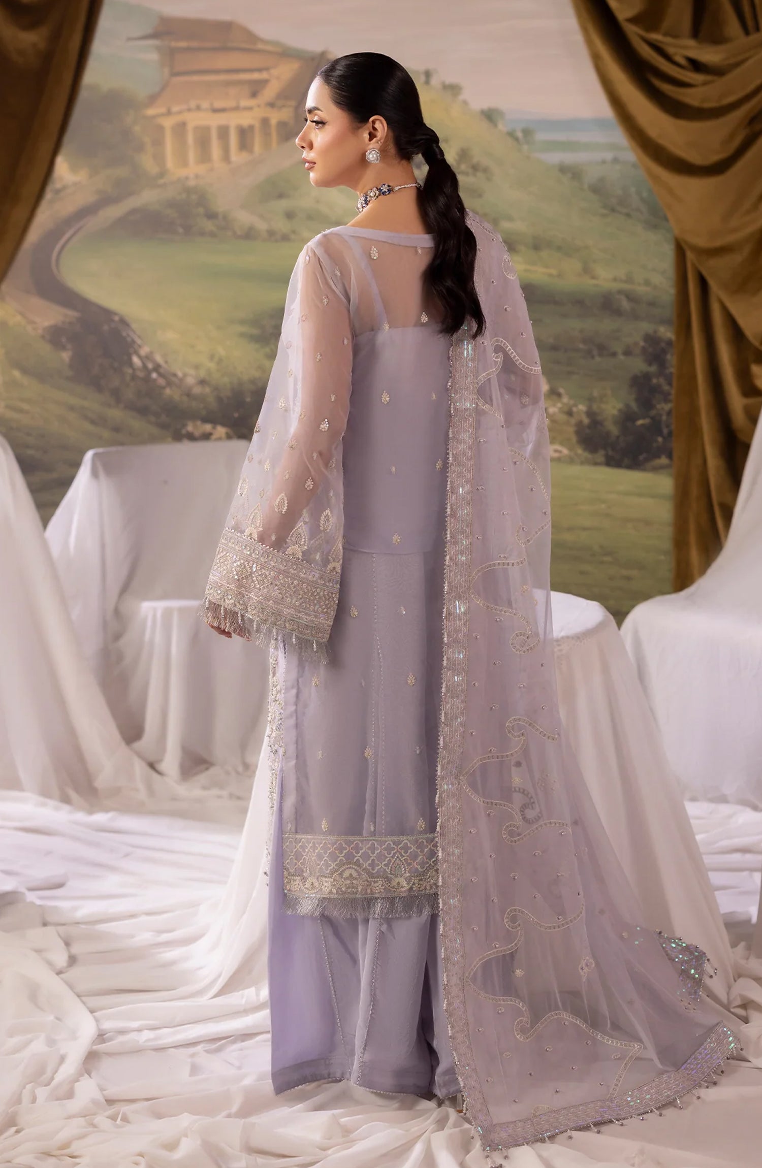 Dehleez by Al Karim Embroidered Organza Unstitched 3 Piece Suit - DL-52 - AK26DLZ - Purple - Formal Collection