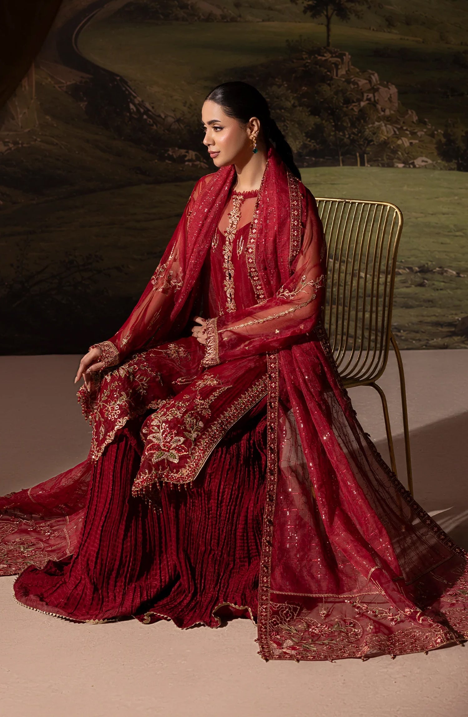 Dehleez by Al Karim Embroidered Organza Unstitched 3 Piece Suit - DL-53 - AK26DLZ - Red - Formal Collection