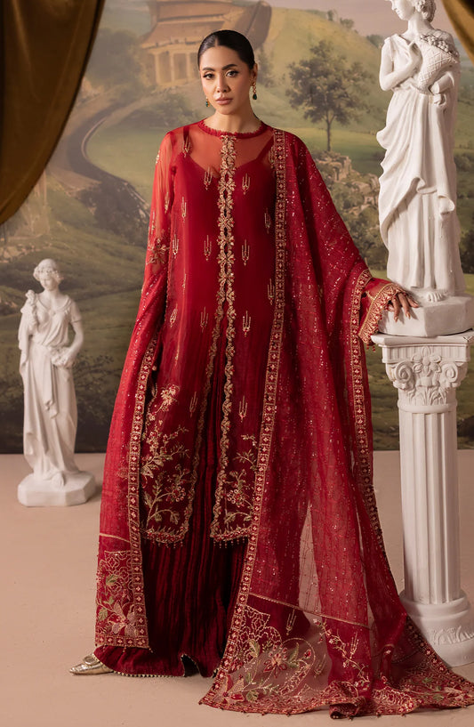 Dehleez by Al Karim Embroidered Organza Unstitched 3 Piece Suit - DL-53 - AK26DLZ - Red - Formal Collection