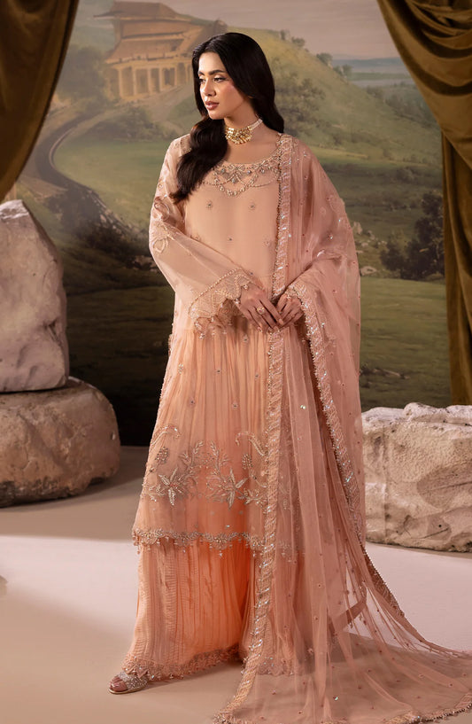 Dehleez by Al Karim Embroidered Organza Unstitched 3 Piece Suit - DL-54 - AK26DLZ - Peach - Formal Collection