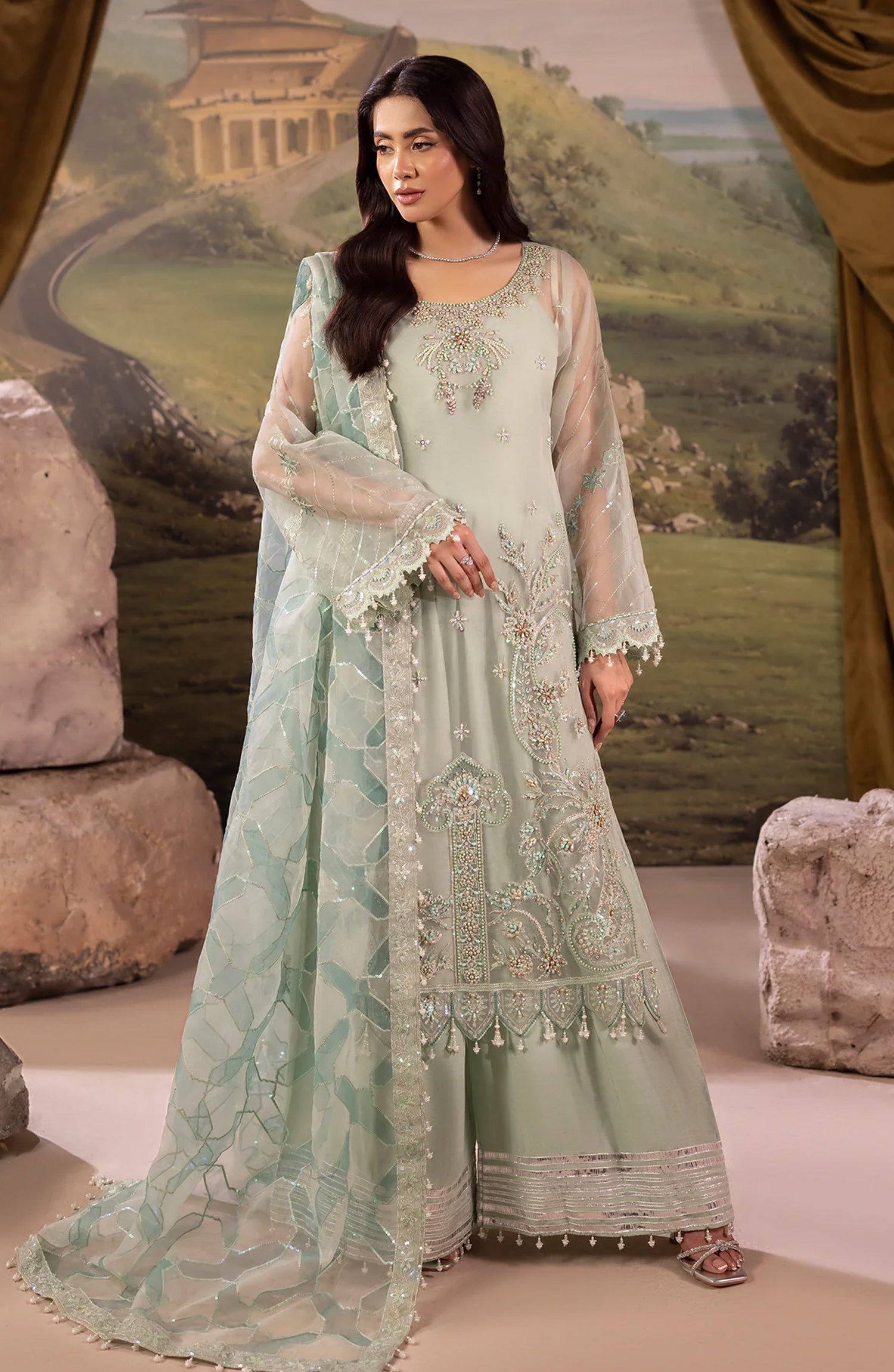 Dehleez by Al Karim Embroidered Organza Unstitched 3 Piece Suit - DL-55 - AK26DLZ - Green - Formal Collection