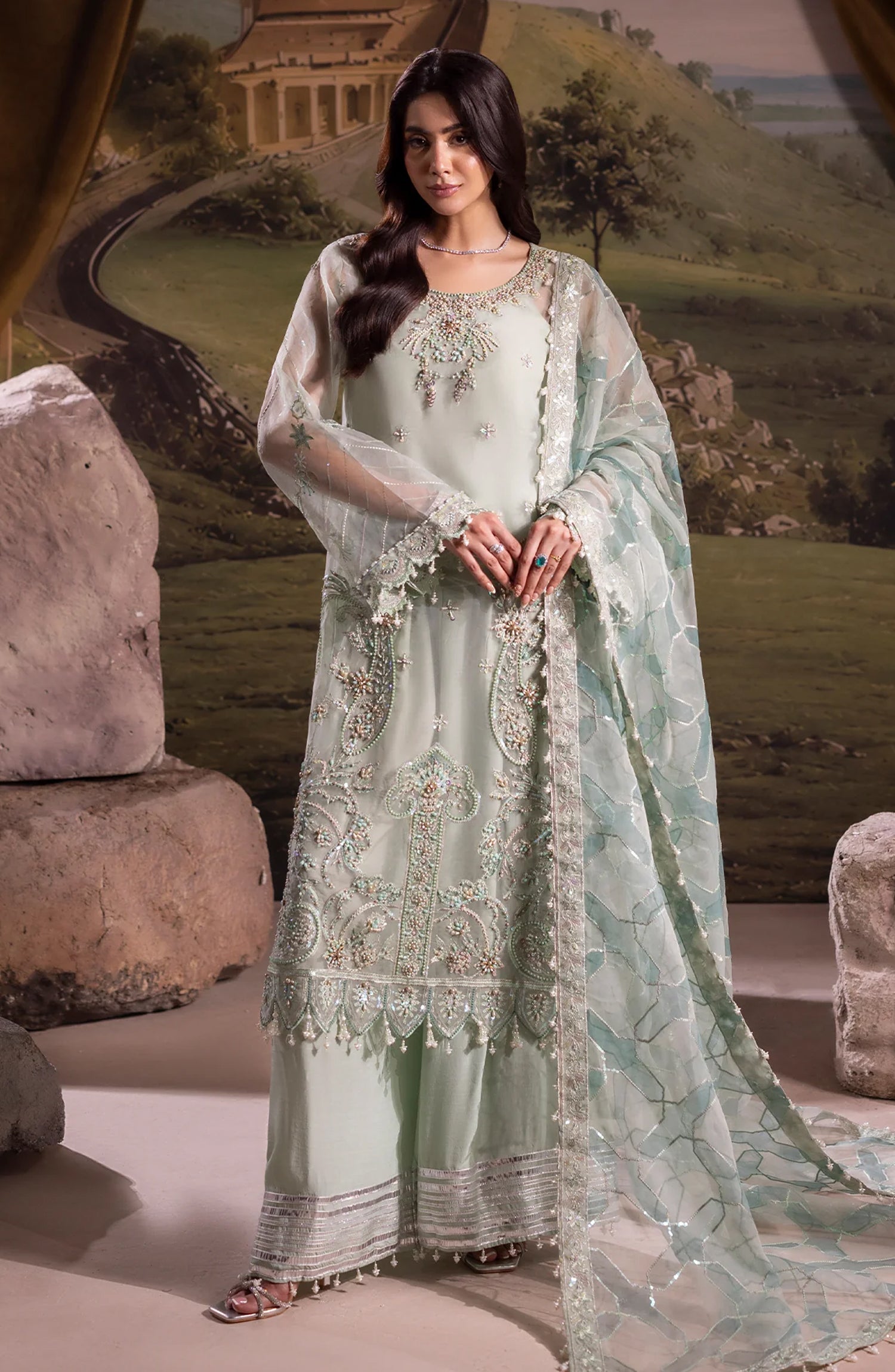 Dehleez by Al Karim Embroidered Organza Unstitched 3 Piece Suit - DL-55 - AK26DLZ - Green - Formal Collection