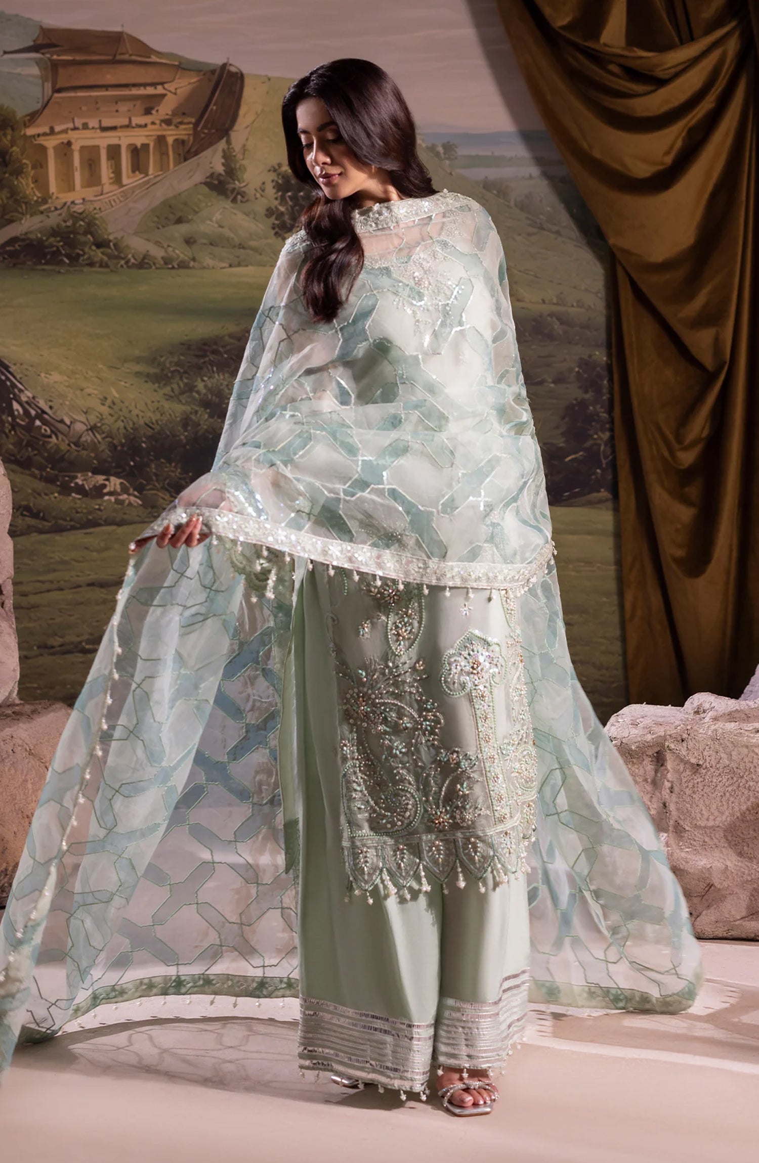 Dehleez by Al Karim Embroidered Organza Unstitched 3 Piece Suit - DL-55 - AK26DLZ - Green - Formal Collection