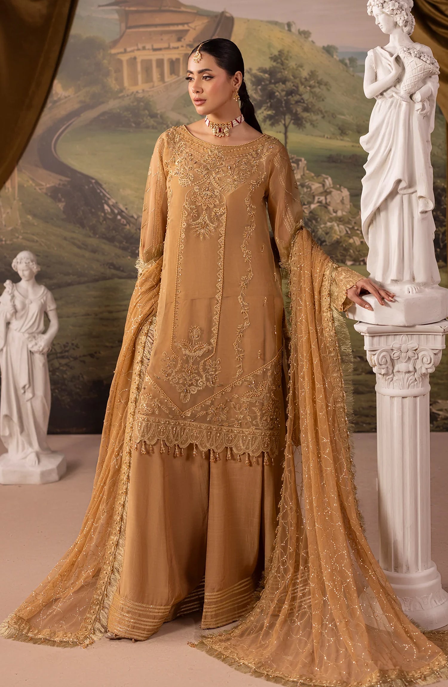 Dehleez by Al Karim Embroidered Organza Unstitched 3 Piece Suit - DL-56 - AK26DLZ - Orange - Formal Collection