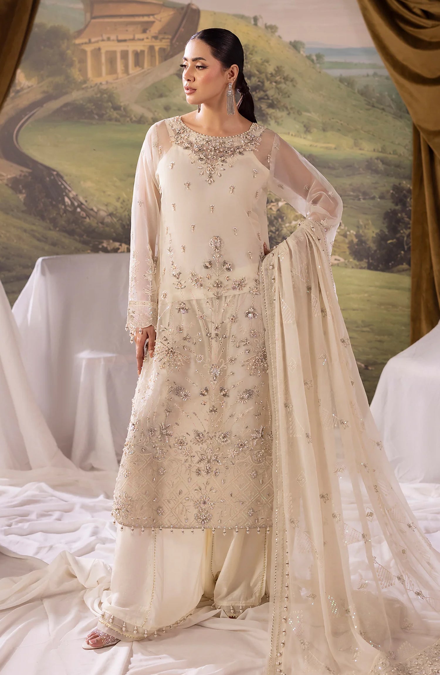 Dehleez by Al Karim Embroidered Organza Unstitched 3 Piece Suit - DL-57 - AK26DLZ - White - Formal Collection