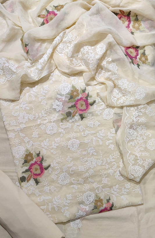 Amna Khadija Exclusive Cross Stitch Embroidered Lawn Unstitched 3 Piece Suit - Design-05 - AM25CRST - Lemon - Summer Collection