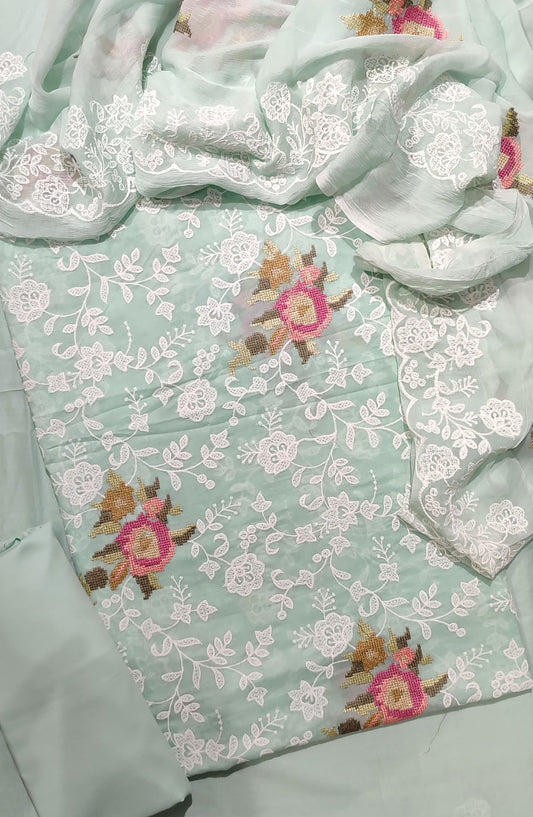 Amna Khadija Exclusive Cross Stitch Embroidered Lawn Unstitched 3 Piece Suit - Design-06 - AM25CRST - Green - Summer Collection