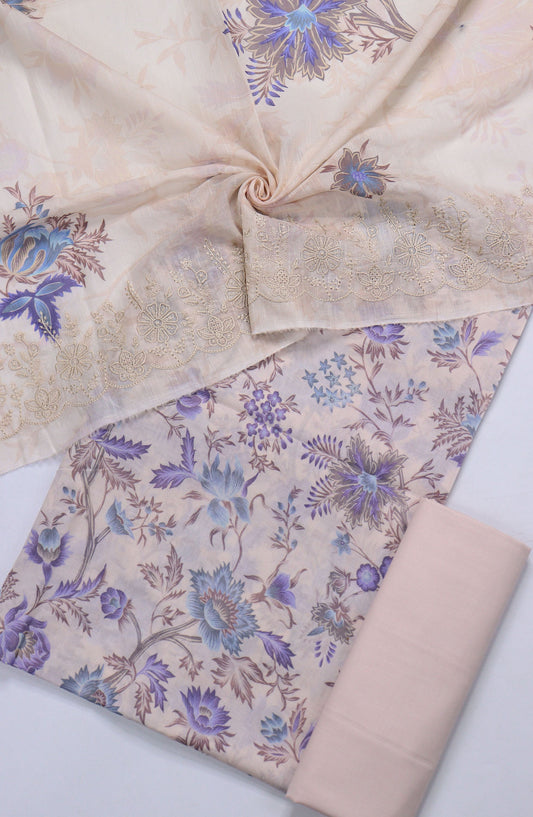 Amna Khadija Minza Embroidered Lawn Unstitched 3 Piece Suit - Design-06 - AM25MINZ - Peach - Summer Collection