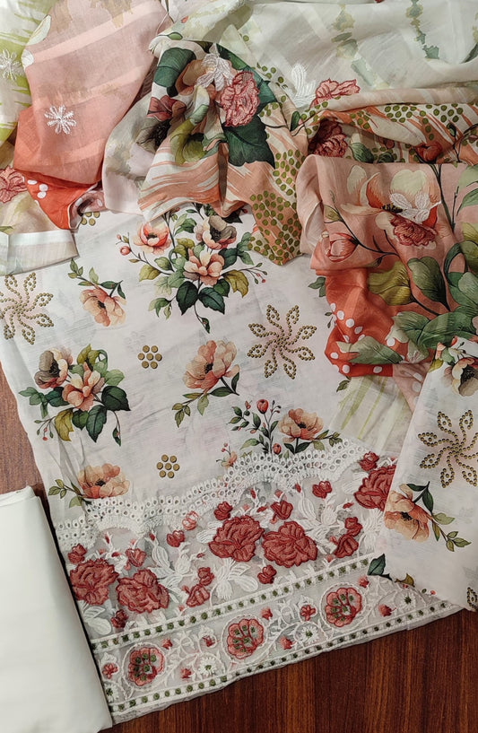 Shahzeen by Amna Khadija Printed and Embroidered Bana Dora Lawn Unstitched 3 Piece Suit - Design-06 - AM25SHAZ - Red - Summer Collection