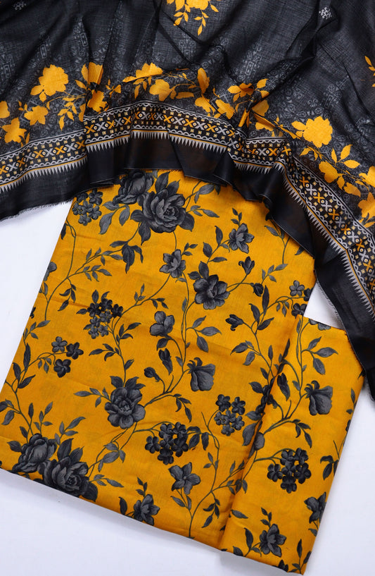 Bin Saeed Printed Lawn Unstitched 3 Piece Suit - Design-15 - BS25ULN - Yellow - Summer Collection
