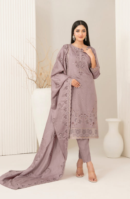Dhoop Kinaray by Tawakkal Fabrics Embroidered Viscose Slub Unstitched 3 Piece Suit - D-5069 - TF25DHP - Purple - Winter Collection