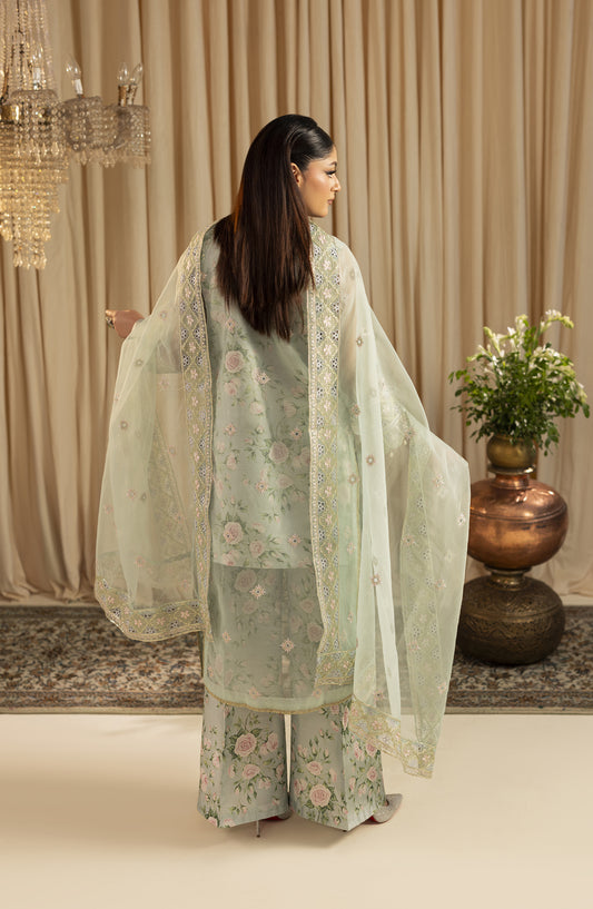 Diara Couture Suave Embroidered Organza Stitched 3 Piece Suit - AMORIA UN-05 - DC25SUV - Aqua - Festive Collection