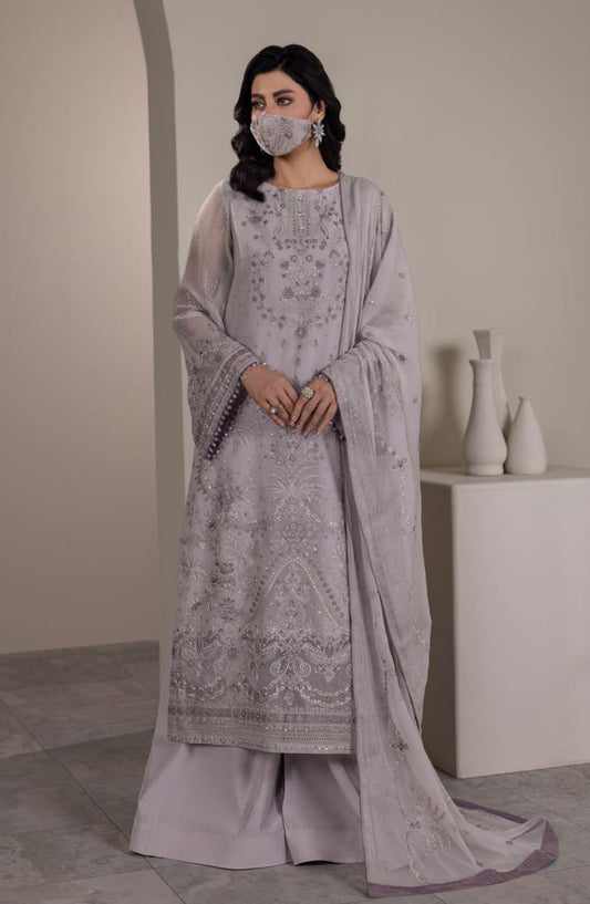 Dilkash Kuch Khas by Flossie Embroidered Chiffon Unstitched 3 Piece Suit - D5 (A) - FLS26DLK - Grey - Luxury Collection