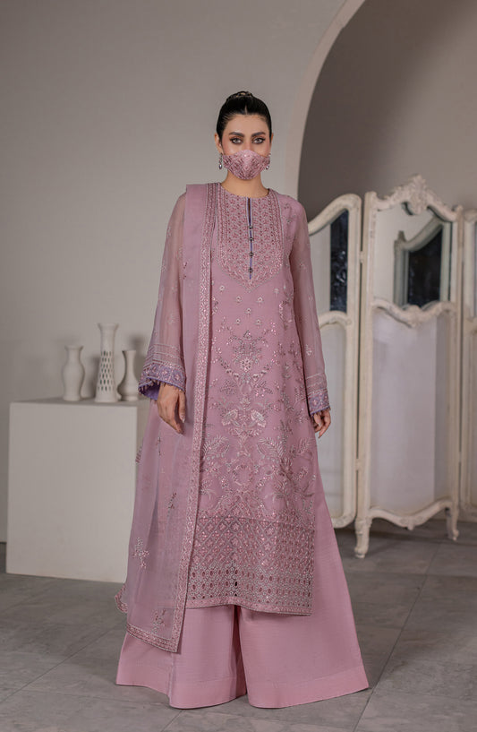 Dilkash Kuch Khas by Flossie Embroidered Chiffon Unstitched 3 Piece Suit - D1 (A) - FLS26DLK - Pink - Luxury Collection