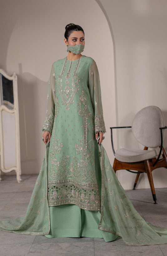 Dilkash Kuch Khas by Flossie Embroidered Chiffon Unstitched 3 Piece Suit - D6 (A) - FLS26DLK - Green - Luxury Collection