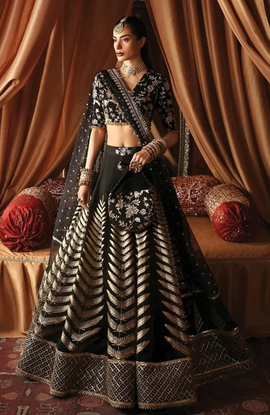 Divani by Afrozeh The Silk Edit Embroidered Silk Unstitched 3 Piece Suit - AS-045 ZAREEN - AF25DV - Black - Luxury Festive Collection