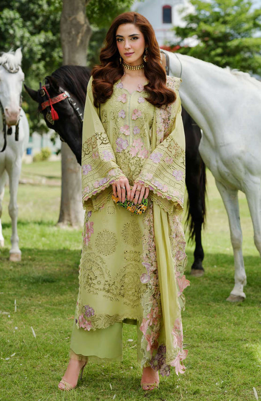 Elaf Embroidered Luxury Lawn Unstitched 3 Piece Suit - EL25ULL2 - ELH-1A Pistacia - Green - Summer Collection