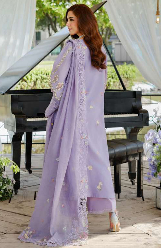 Elaf Embroidered Luxury Lawn Unstitched 3 Piece Suit - EL25ULL2 - ELH-3A Paris Hues - Purple - Summer Collection