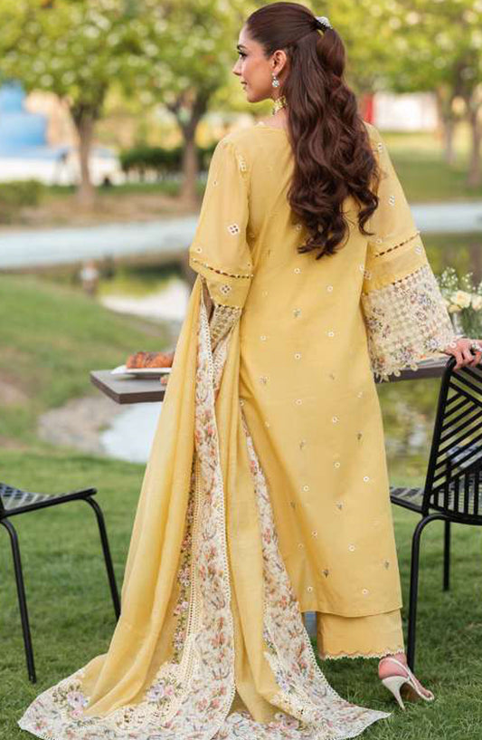 Elaf Embroidered Luxury Lawn Unstitched 3 Piece Suit - EL25ULL2 - ELH-4A Dandelion - Yellow - Summer Collection