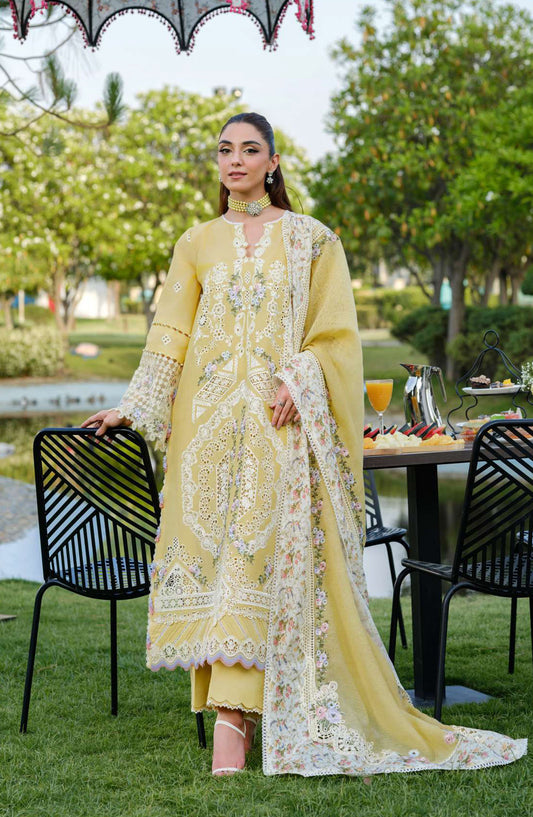 Elaf Embroidered Luxury Lawn Unstitched 3 Piece Suit - EL25ULL2 - ELH-4A Dandelion - Yellow - Summer Collection