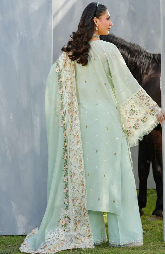 Elaf Embroidered Luxury Lawn Unstitched 3 Piece Suit - EL25ULL2 - ELH-4B Frostel - Light Green - Summer Collection