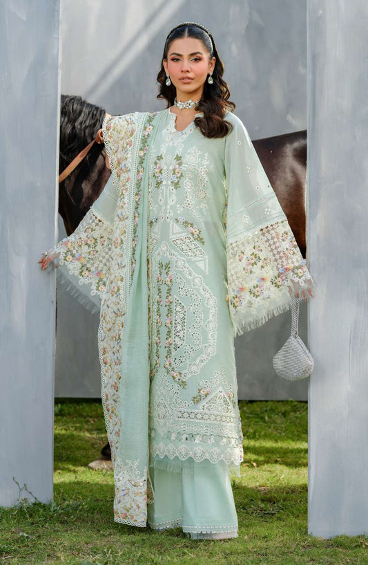 Elaf Embroidered Luxury Lawn Unstitched 3 Piece Suit - EL25ULL2 - ELH-4B Frostel - Light Green - Summer Collection