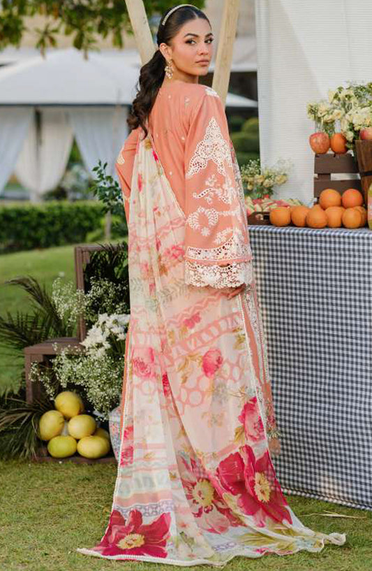Elaf Embroidered Luxury Lawn Unstitched 3 Piece Suit - EL25ULL2 - ELH-5A Autumn Dream - Peach - Summer Collection