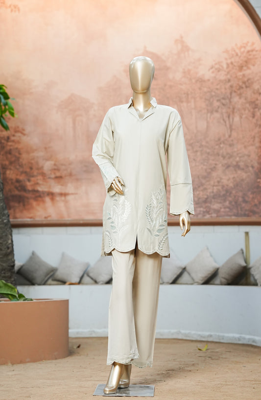 Einka by Amna Khadija Embroidered Cotton Stitched 2 Piece Suit - AKEK-02 - AM26KEN - Light Beige - Summer Collection