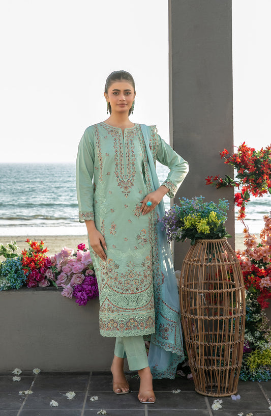 Ek Sunehri Dopahar by Tawakkal Fabrics Embroidered Lawn Unstitched 3 Piece Suit - D-2639 - TF26SDP - Blue - Summer Collection
