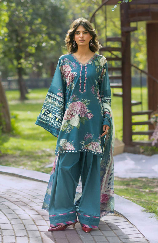 Elaf Bridgerton Printed Lawn Unstitched 3 Piece Suit - EPB-8A ELOISE - EL26BRD - Teal - Summer Collection