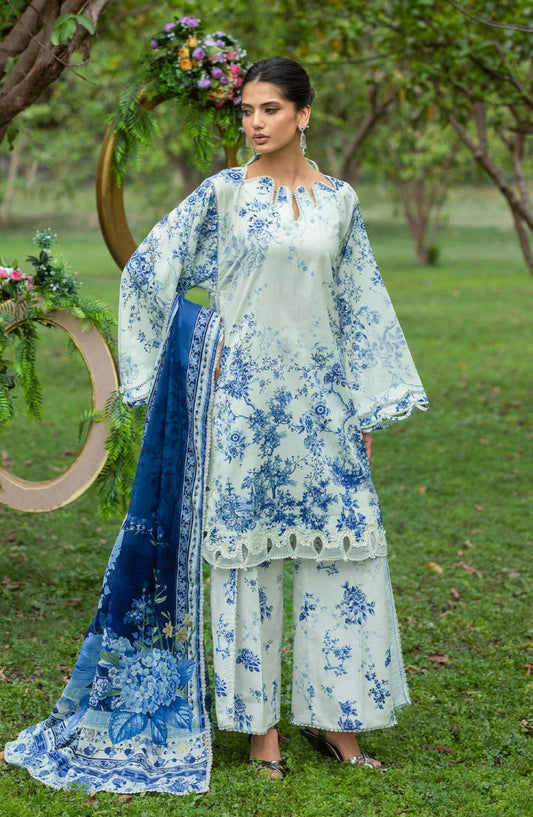 Elaf Bridgerton Printed Lawn Unstitched 3 Piece Suit - EPB-7B FIORI D'AVORIO - EL26BRD - Blue - Summer Collection