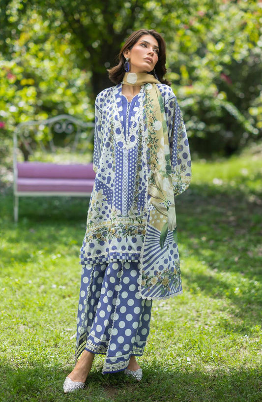 Elaf Bridgerton Printed Lawn Unstitched 3 Piece Suit - EPB-5A VIOLETTE - EL26BRD - Blue - Summer Collection