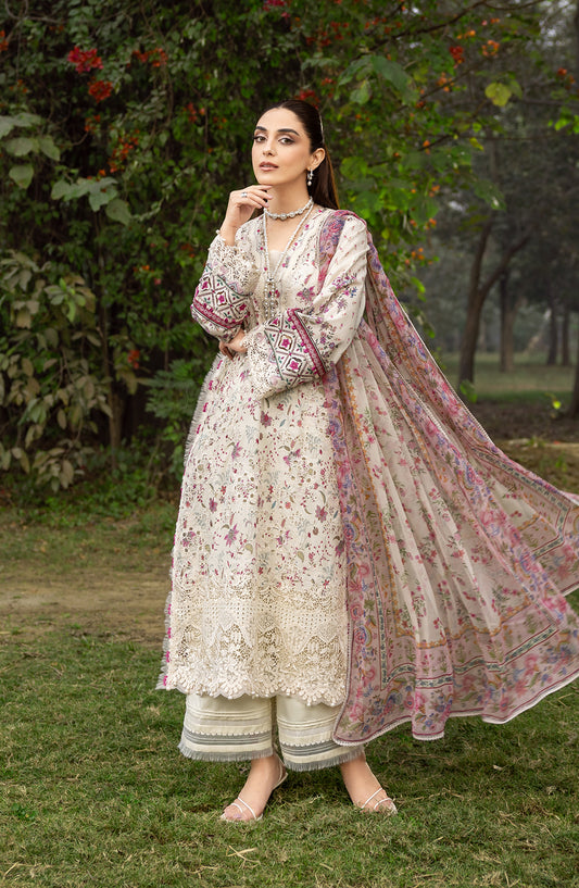 Elaf Embroidered Chikankari Lawn Unstitched 3 Piece Suit - ERC-5A Mehr - EL26CHK - White - Summer Collection