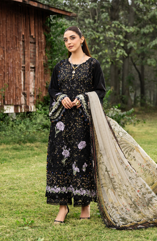 Elaf Embroidered Chikankari Lawn Unstitched 3 Piece Suit - ERC-4A Koyal - EL26CHK - Black - Summer Collection