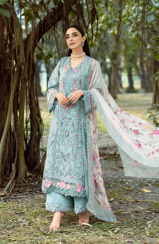Elaf Embroidered Chikankari Lawn Unstitched 3 Piece Suit - ERC-2B Batik - EL26CHK - Blue - Summer Collection