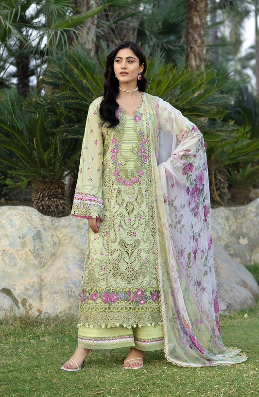 Elaf Embroidered Chikankari Lawn Unstitched 3 Piece Suit - ERC-2A Hina - EL26CHK - Green - Summer Collection
