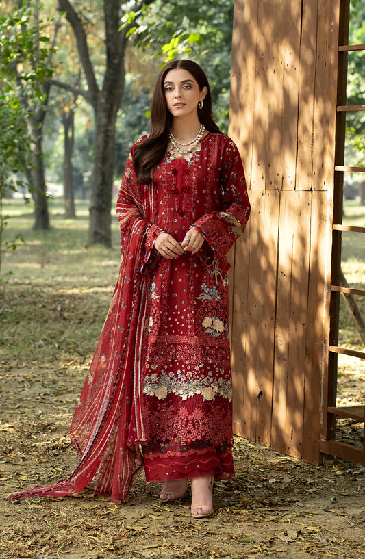 Elaf Embroidered Chikankari Lawn Unstitched 3 Piece Suit - ERC-1B Marjaan - EL26CHK - Maroon - Summer Collection