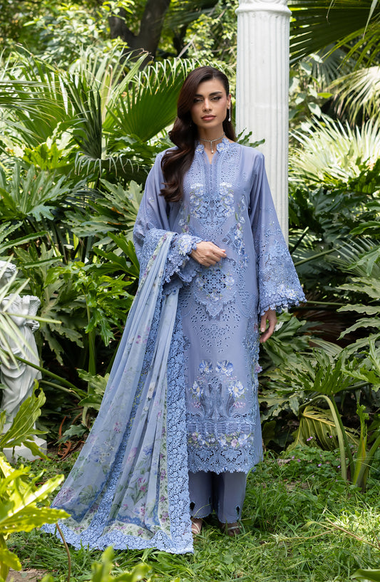Elaf Luxury Embroidered Lawn Unstitched 3 Piece Suit - ELQ-2B - EL26UNS - Blue - Summer Collection