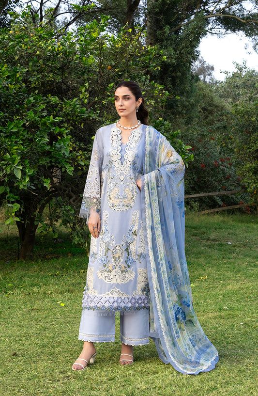 Elaf Luxury Embroidered Lawn Unstitched 3 Piece Suit - ELY-12 SKY BLISS - EL26LL - Blue - Summer Collection