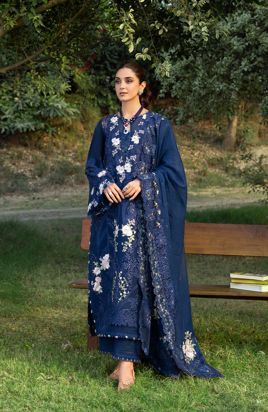 Elaf Luxury Embroidered Lawn Unstitched 3 Piece Suit - ELY-4B BLUE BELLE - EL26LL - Blue - Summer Collection