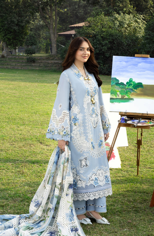 Elaf Luxury Embroidered Lawn Unstitched 3 Piece Suit - ELY-1B SERENITY - EL26LL - Blue - Summer Collection