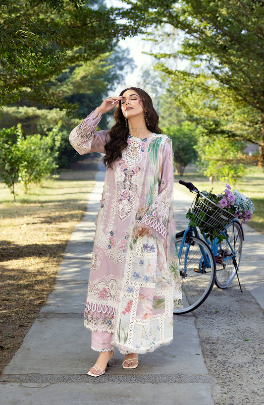 Elaf Luxury Embroidered Lawn Unstitched 3 Piece Suit - ELY-1A MAISON PINK - EL26LL - Pink - Summer Collection