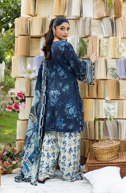 Elaf Printed Lawn Unstitched 3 Piece Suit - ECD-7B BLOOMSTELLA - EL25PRN - Blue - Summer Collection