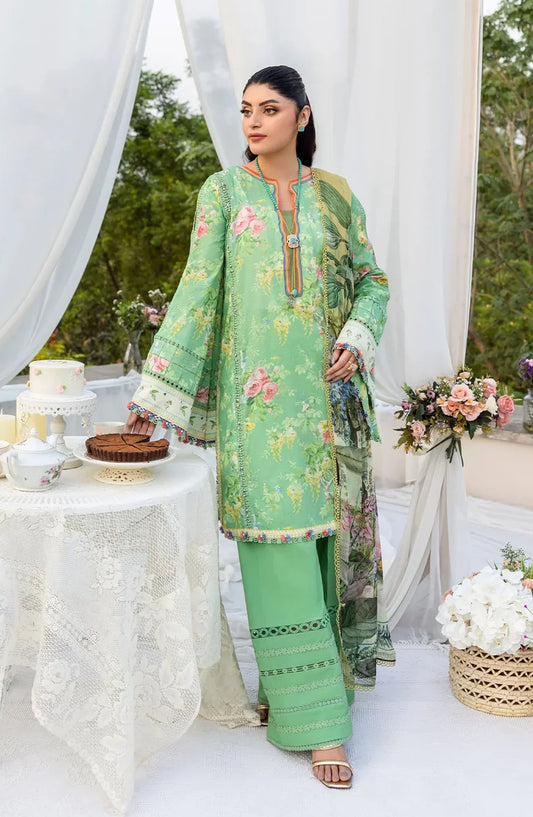 Elaf Printed Lawn Unstitched 3 Piece Suit - ECD-6B PASTELLE - EL25PRN - Green - Summer Collection