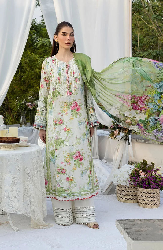 Elaf Printed Lawn Unstitched 3 Piece Suit - ECD-6A BLOSSOMEA - EL25PRN - Green - Summer Collection