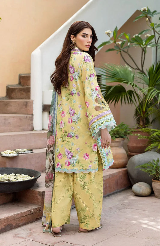 Elaf Printed Lawn Unstitched 3 Piece Suit - ECD-5B SAFFROSE - EL25PRN - Yellow - Summer Collection