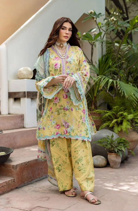 Elaf Printed Lawn Unstitched 3 Piece Suit - ECD-5B SAFFROSE - EL25PRN - Yellow - Summer Collection