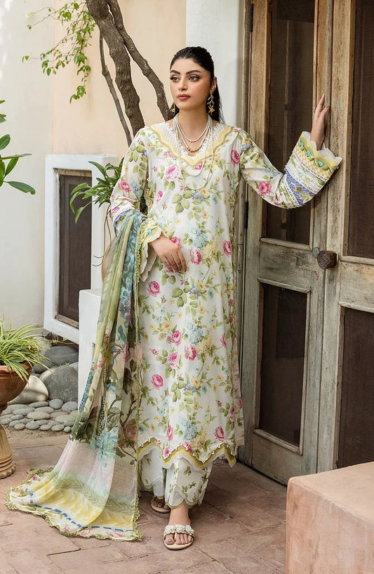 Elaf Printed Lawn Unstitched 3 Piece Suit - ECD-5A GLADIOLUS GRACE - EL25PRN - Green - Summer Collection