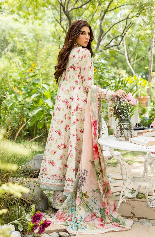 Elaf Printed Lawn Unstitched 3 Piece Suit - ECD-2A IVORY PEONY - EL25PRN - Fawn - Summer Collection